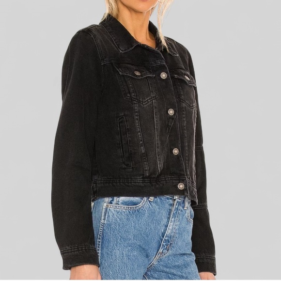 Free People-black denim jacket-size XS-distressed-EUC - Picture 2 of 11